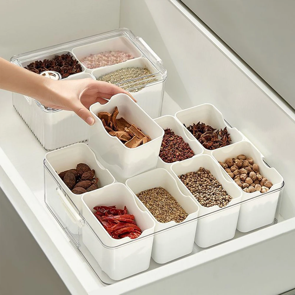 1pc Spice Storage Box With 4/8 Compartments, Portable Spice And Seasoning  Container, Waterproof And Moisture-Proof Storage Box, Household Kitchen Supp