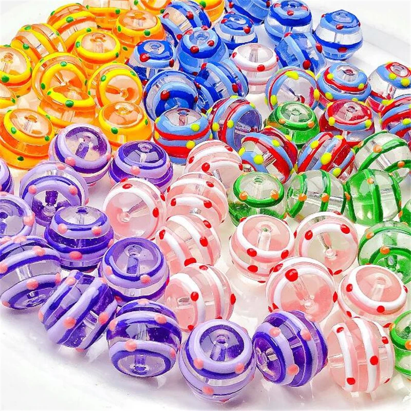 

Бусины россыпью в полоску для изготовления ювелирных изделий, Креативные Круглые глянцевые бусины в форме лампворк, для самостоятельного изготовления браслетов, аксессуары для бижутерии, 10 штук в партии