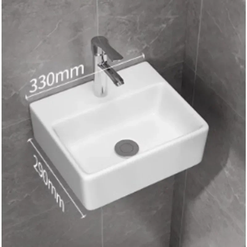 32/33/37cm Small Apartment Bathroom Sink Wall-mounted Ceramic Washbasin Balcony Washroom Corner Hanging Basin with Faucet Set 2