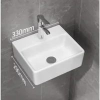 32/33/37cm Small Apartment Bathroom Sink Wall-mounted Ceramic Washbasin Balcony Washroom Corner Hanging Basin with Faucet Set 2