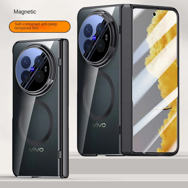 Magnetic Ring Transparent Screen Protector Case with Spring Hinged Back Cover