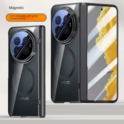 Magnetic Ring Transparent Screen Protector Case with Spring Hinged Back Cover for Vivo X Fold5 (Black HD Glass)
