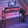41.7 inch Gaming Desk with LED Monitor Stand, Storage Pocket, Grid Side Frame, for Gaming Room and Home Office 1