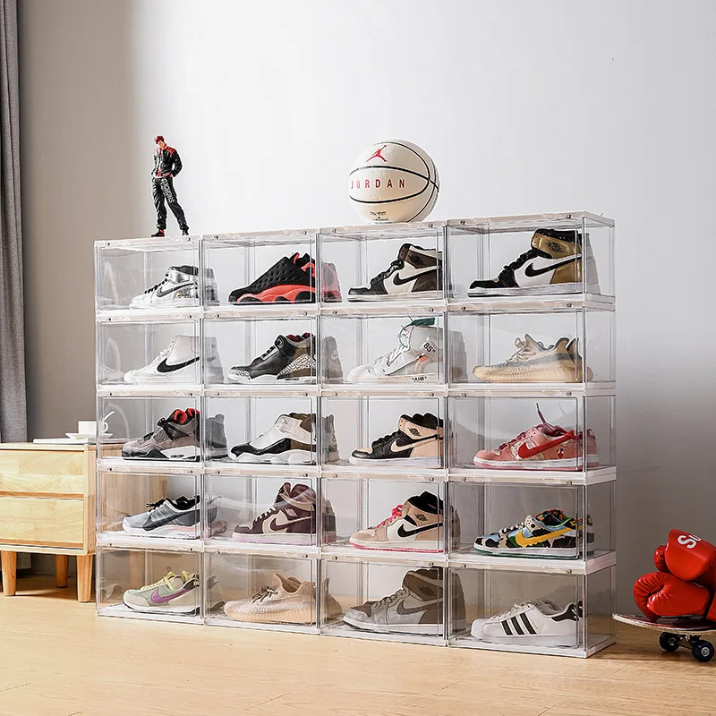

360 Side Door Basketball Shoe Storage Box Acrylic PlasticShoe Storage Rack Anti Oxidation Shoe Cabinet Dustpoor Shoe Holder