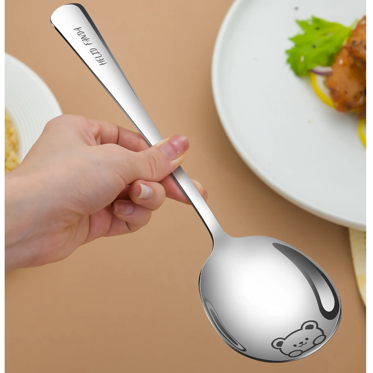 Husoiuy Grande cucchiaio da servizio, cucchiaio da portata per buffet, grande cucchiaio in acciaio inox per riso, posate da cucina, posate da insalata ergonomiche per servizio a buffet e banchetti