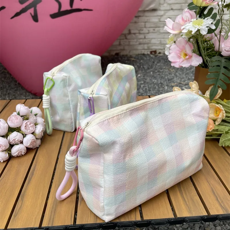 Women's Cosmetic Bags Korean Portable Multifunctional High-quality Makeup Bags Plaid Fashionable Large Capacity Storage Bags 1