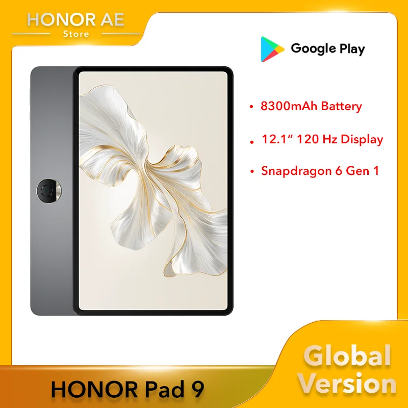 Планшет глобальная версия HONOR Pad 9, экран 12,1 дюйма, Snapdragon 6 Gen 1, задняя камера 13 МП, аккумулятор 8300 мАч, BT5.1 восемь динамиков