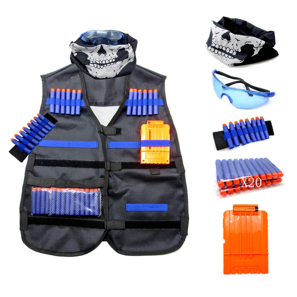 Soft Kids Vest Suit Kit for Nerf N-Strike Elite Series Outdoor Game Tactical Vest Holder Bullets Magazine Goggle Bib Wrist Strap