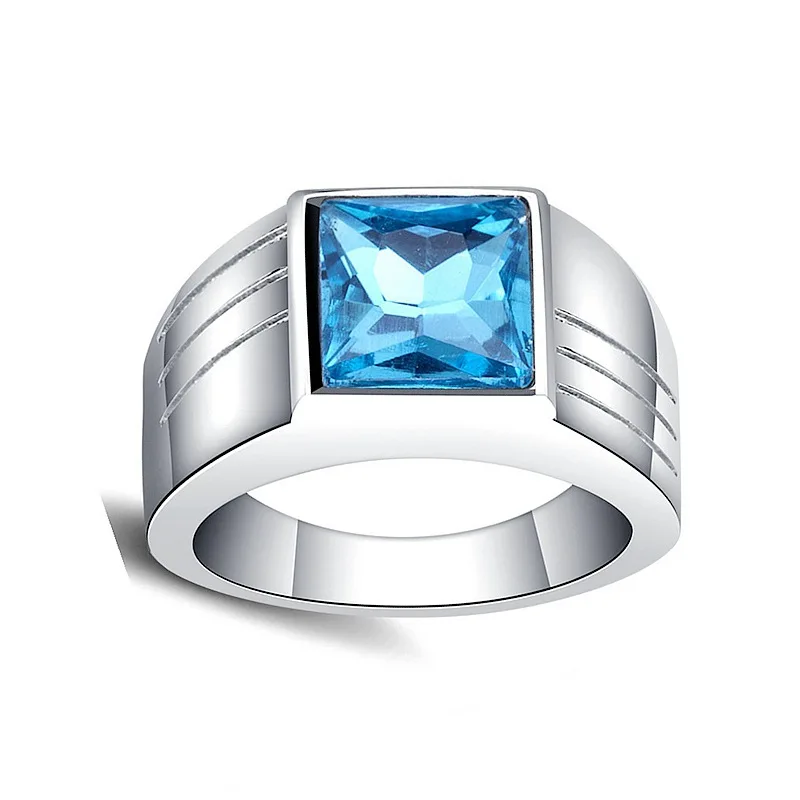 Explosive Blue Diamond Steel Color Men's and Women's Couple Zirconia Ring Fashion Jewelry 2