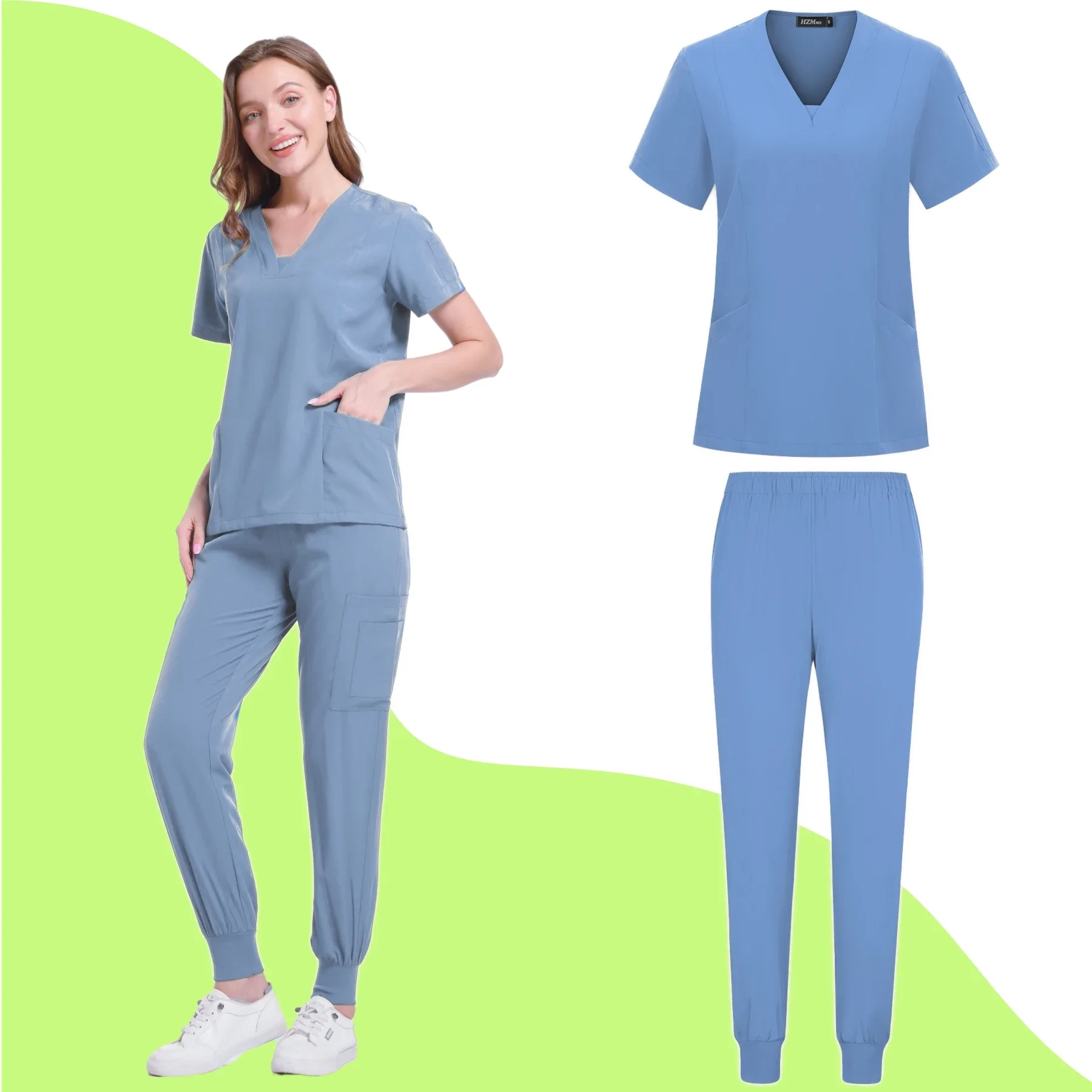 Women Medical Uniforms Elastic Scrubs Sets Hospital Surgical Gowns Short Sleeve Tops Pant Nursing Accessories Doctors Clothes