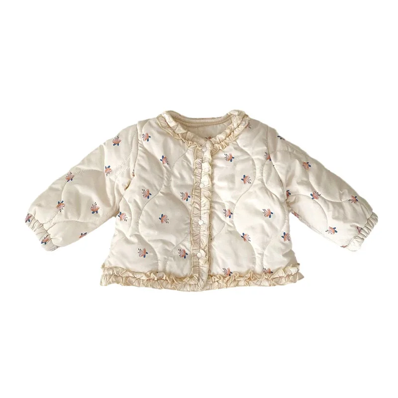 Girls Fashion Coat Clothes Baby Long-sleeve Winter Floral Padded Jacket Thin Tops Lace Outerwear Clothing 0-3T