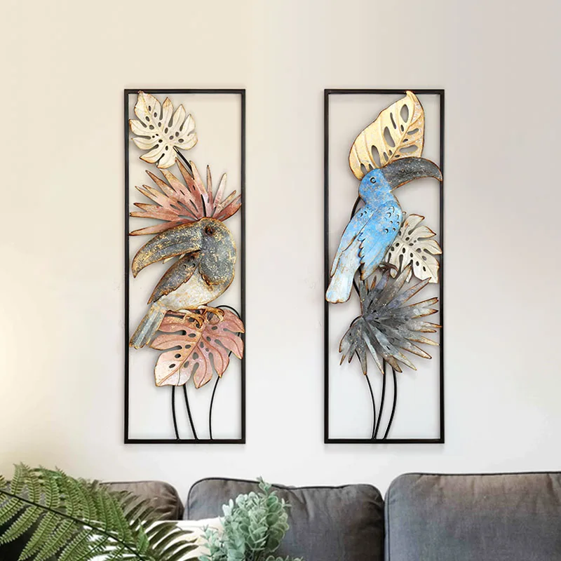 

Modern Minimalist Wrought Iron Wall Hanging Flower Bird Mural Crafts Decoration Home Porch Livingroom Wall Sticker Ornament Art