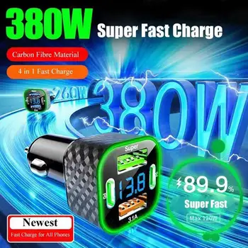 Caricatore per telefono per auto USB C da 380 W Caricatore USB doppio PD con display di tensione Adattatore di ricarica super veloce per IPhone Oppo
