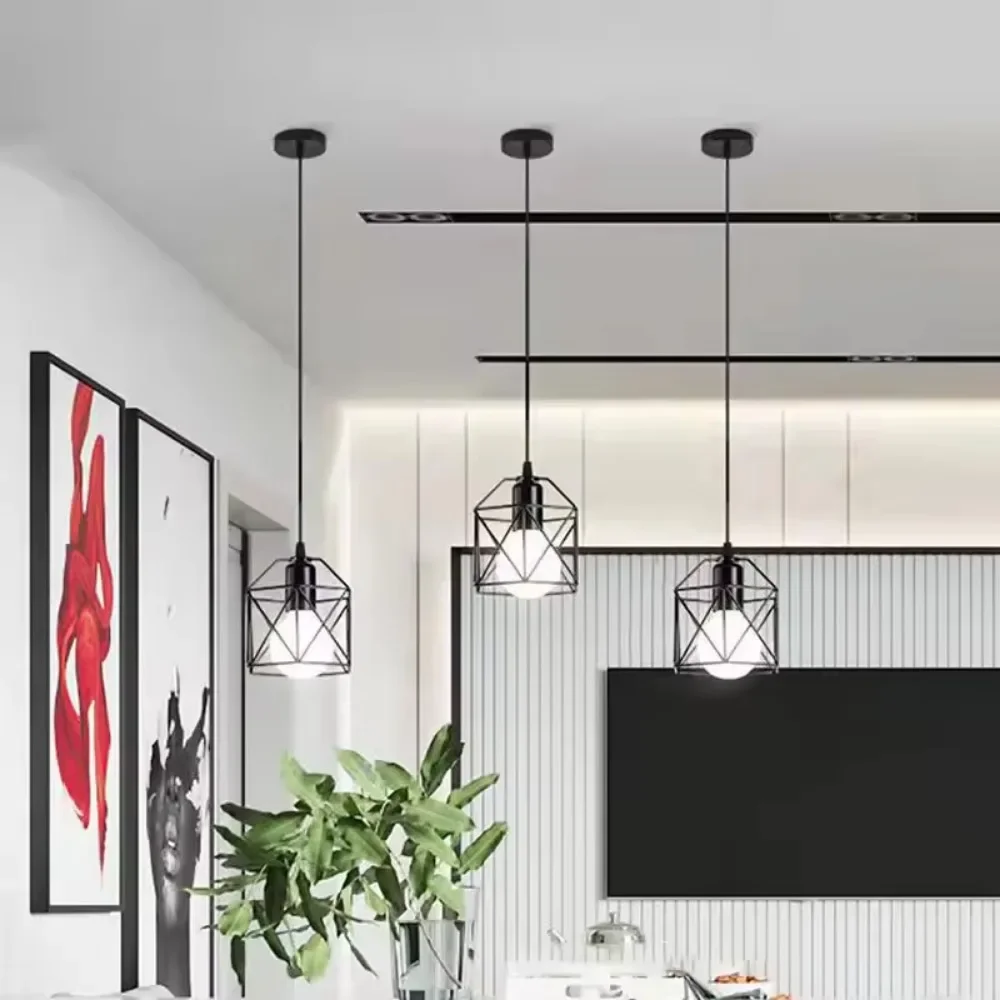 Retro Simple Style Ceiling Light Hanging Lamp Industrial Hollow Out Design Iron Pendant Light for Living Room Restaurant Kitchen