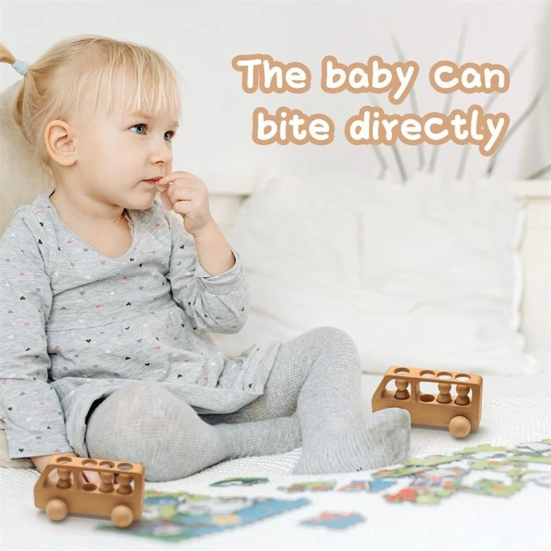 B05B-Outdoor Wooden Bus Game Kit Baby Wooden Bus Educational Blocks Natural Wood Car Little Doll Teething Toys Birthday Gifts