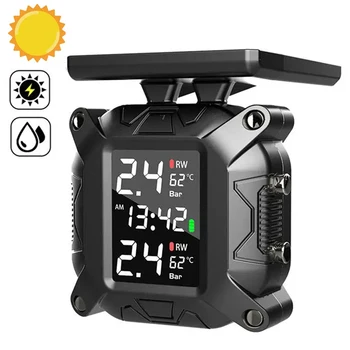 Moto TPMS Energia solare Monitor della pressione dei pneumatici Sistema di monitoraggio della pressione dei pneumatici in tempo reale Sistema di allarme con sensore di temperatura