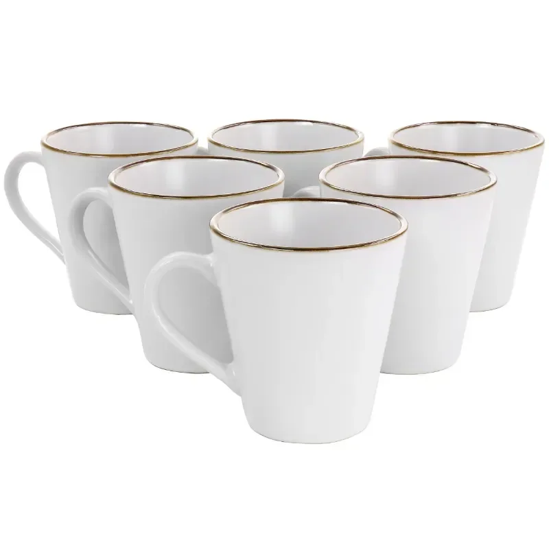 

Arthur 6 Piece Stoneware Mug Set in Matt White with Gold Rim Fast Shipping