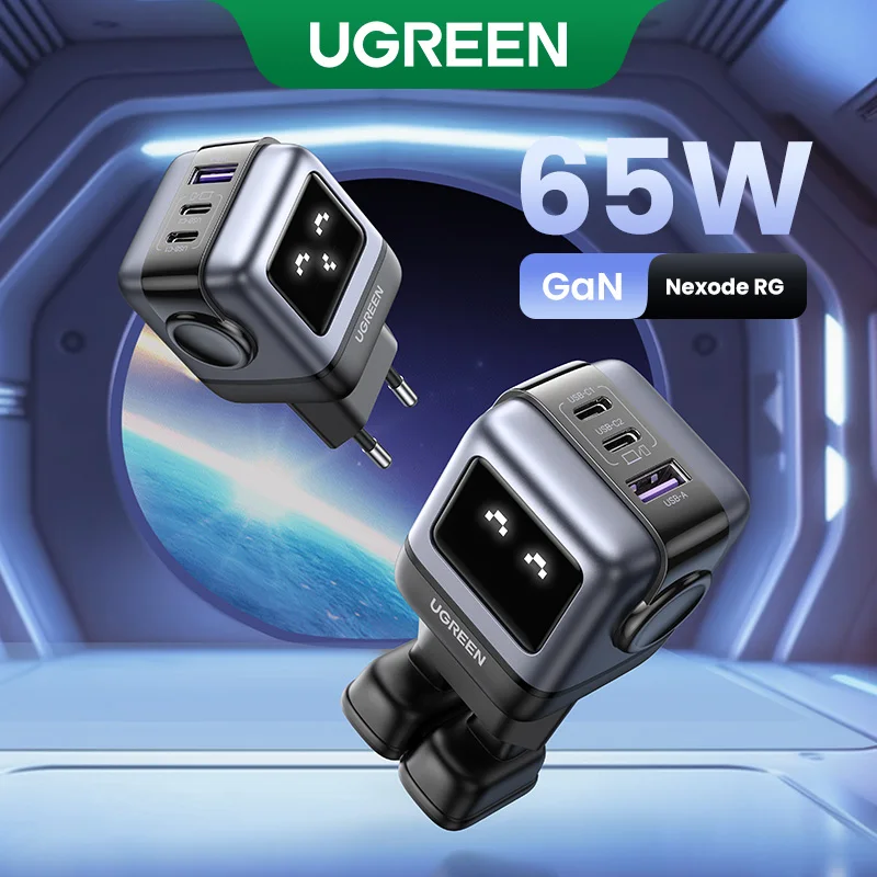 New！UGREEN 65W GaN Charger Robot Design Quick Charge 4.0 3.0 PPS PD Fast Charger for iPhone 15 14 13 Pro Macbook  Laptop Tablet