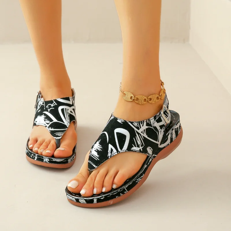 Women Sandals Orthopedic Wedge Heels Summer Fashion Buckle for Beach Flip Flops