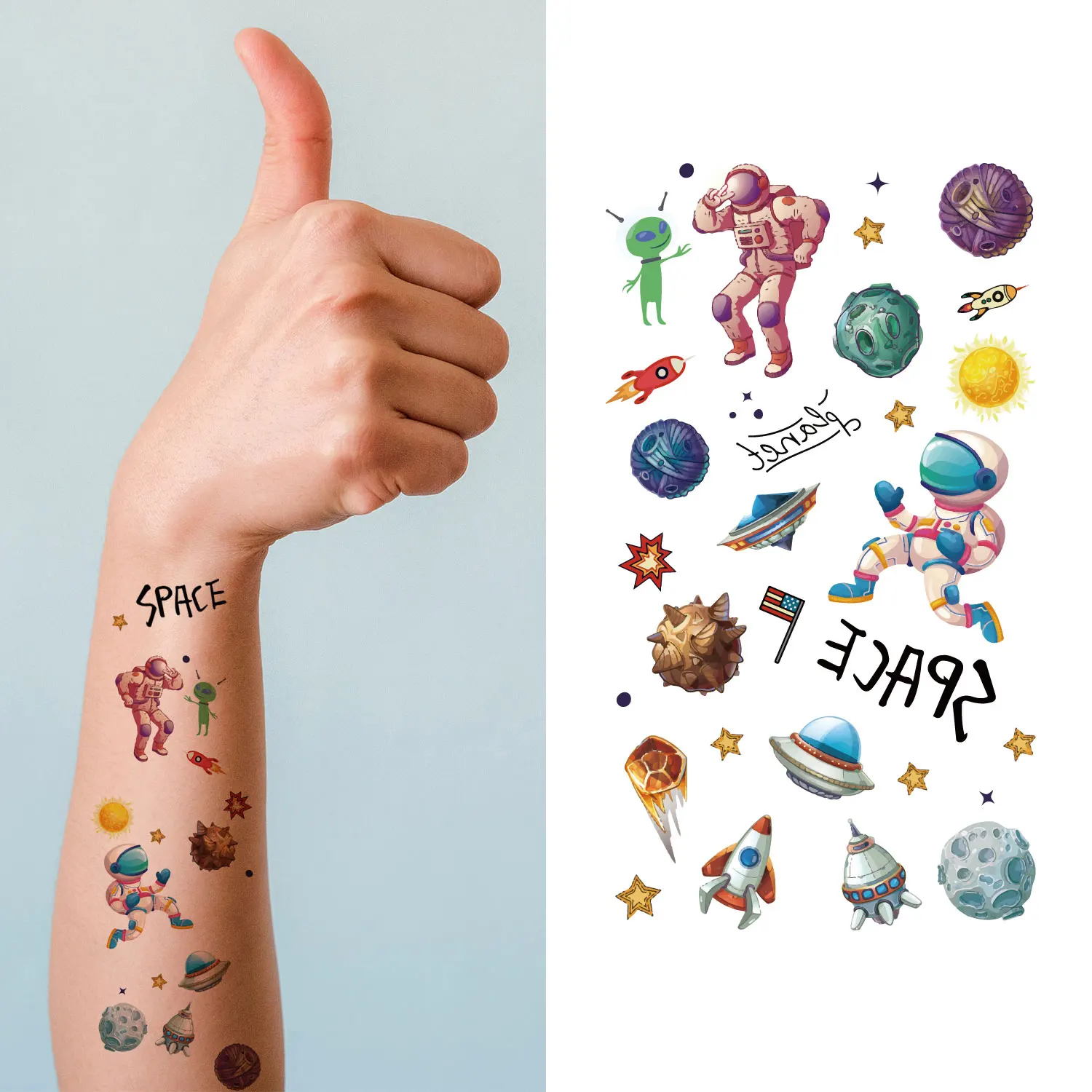 30pcs Cute Cartoon Tattoo Stickers, Unicorn, Animal, Mermaid, Car Wheel Boat, Space Robot, Fruit, Pirate, Butterfly Elf Tattoos 6