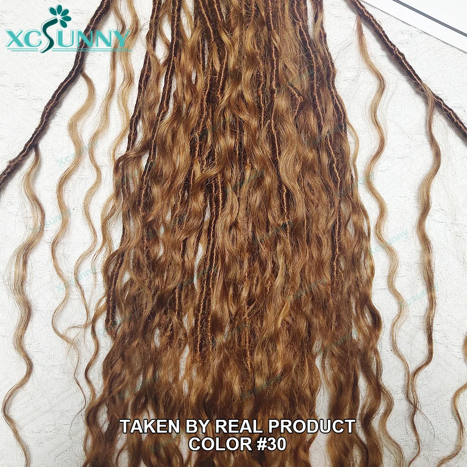 Crochet Boho Locs With Human Hair Curls Color 30 Pre Looped Crochet Hair Jerry Curly Human Hair Ends For Women Synthetic Locs images - 6