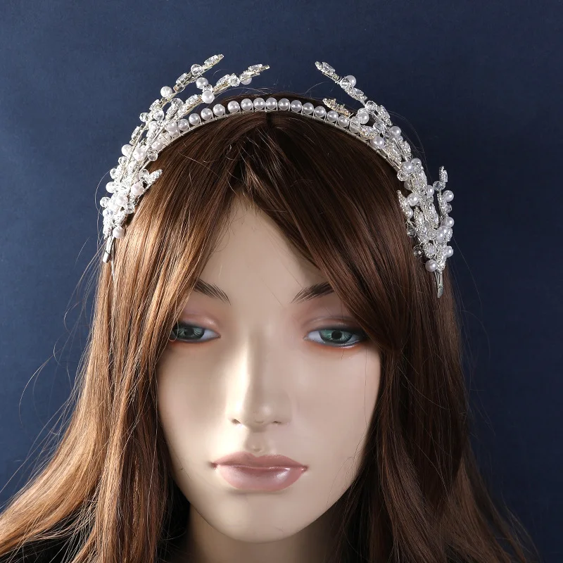 Slbridal handgemachte ins Stil Luxus Strass Kristall Porzellan Blume Braut Tiara Hochzeit Brautjungfern Krone Frauen Haarschmuck – Detail 6