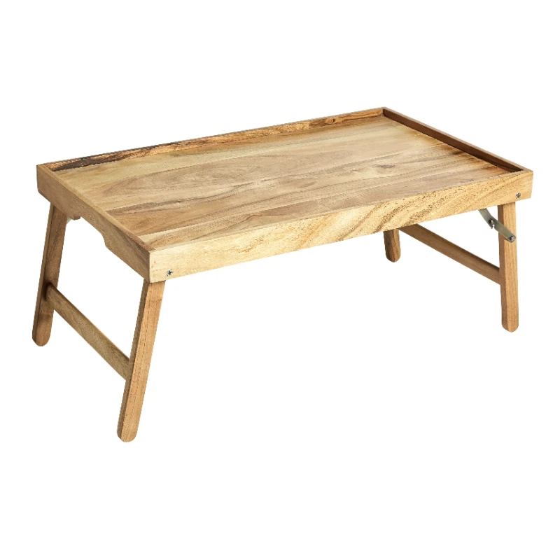 

Wood Rectangular Bed Tray with Stand in Natural Finish Brown, One Size