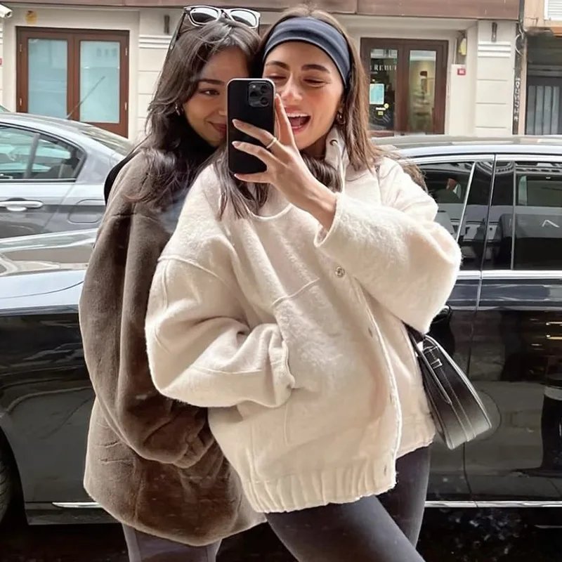 

Y2k Retro Fashion Female Pilot Jacket Winter Harajuku Street Loose Women's Pocket Velvet Coat Casual Simple Hooded Down Jacket
