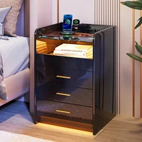 Деревянная тумбочка с 3 ящиками/лампой с раздвижным отделением/зарядная станция 2AC/2USB для спальни, гостиной, небольшого пространства, вилка европейского стандарта