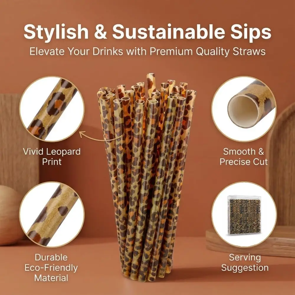 Eco-Friendly Reusable Leopard Print Drinking Straws - Durable and Trendy