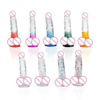 bicolor big dildos Bendable Translucent Soft Jelly Big Dildo Realistic Fake Dick Penis 18 sex toys for woman manual control UYO 6