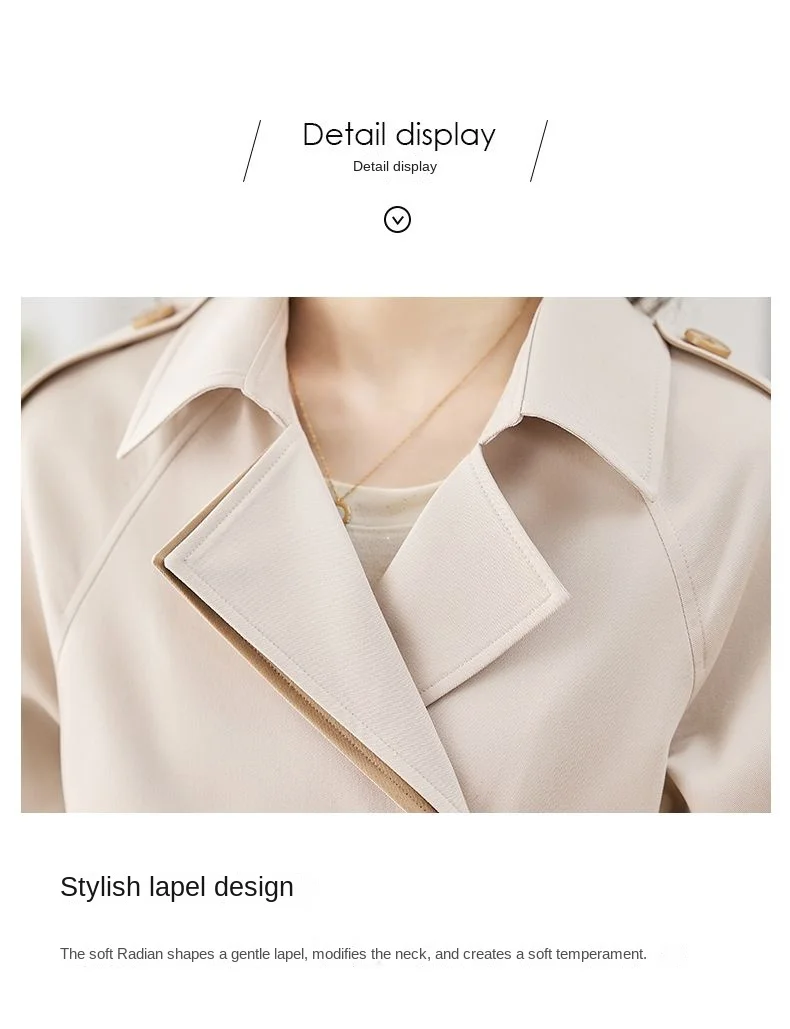 Solid Mid length Trench for Women Fall Winter 2023 New Vintage Turn Down Collar Long Sleeve Jacket Loose Double Breasted Coat