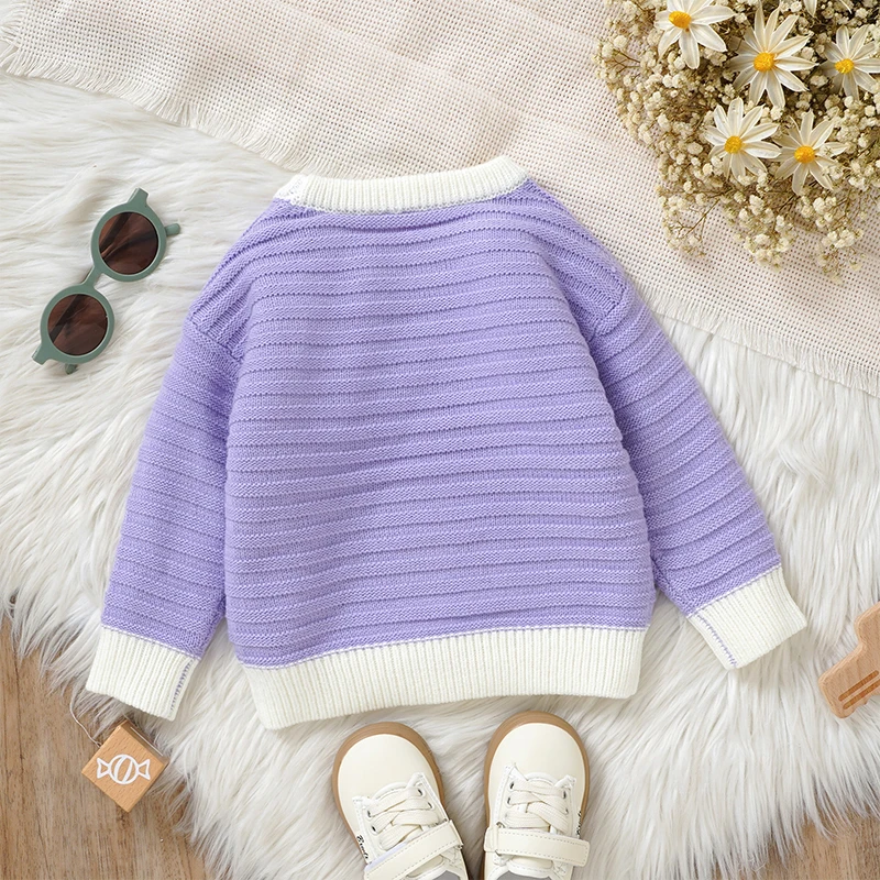 VISgogo 0-3 Years Toddler Girl Boy Fall Sweater Contrast Color Long Sleeve Crew-Neck Chunky Knitwear Tops