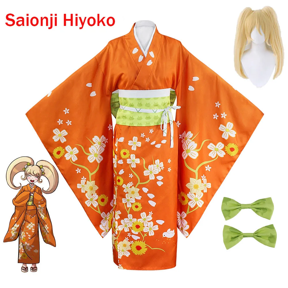 

Anime Super Danganronpa 2 Hiyoko Saionji Kimono Cosplay Costume Adult Women Orange Dress Kimono Halloween Clothing Kostuums