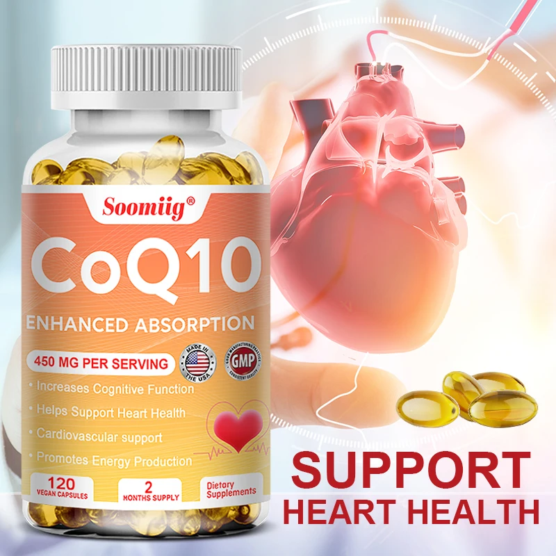 CoQ10 Softgels Super Absorption CoQ10 Supplement Antioxidant Protects Heart Health and Blood Vessels