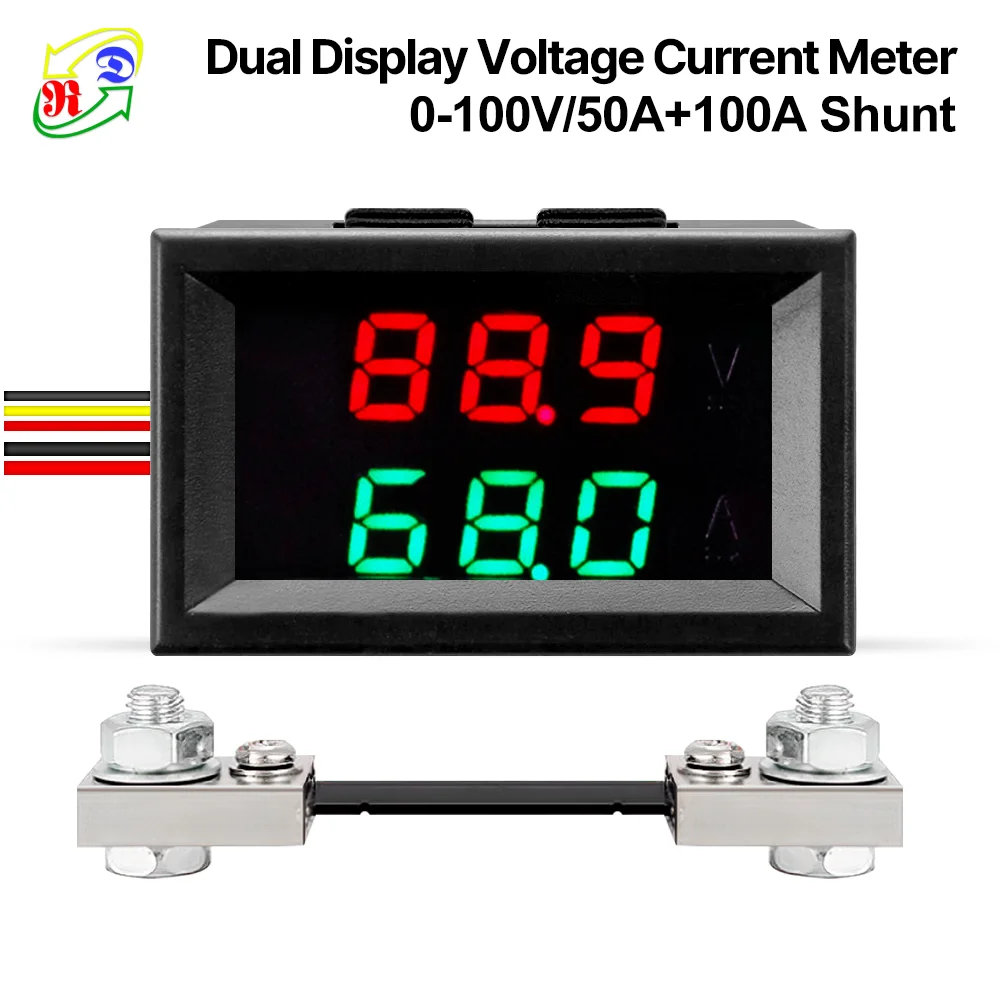 Digital LED Amp Volt Combo Meter 100V 0-100A Voltage w/ Shunt F/ 12v car Solar 