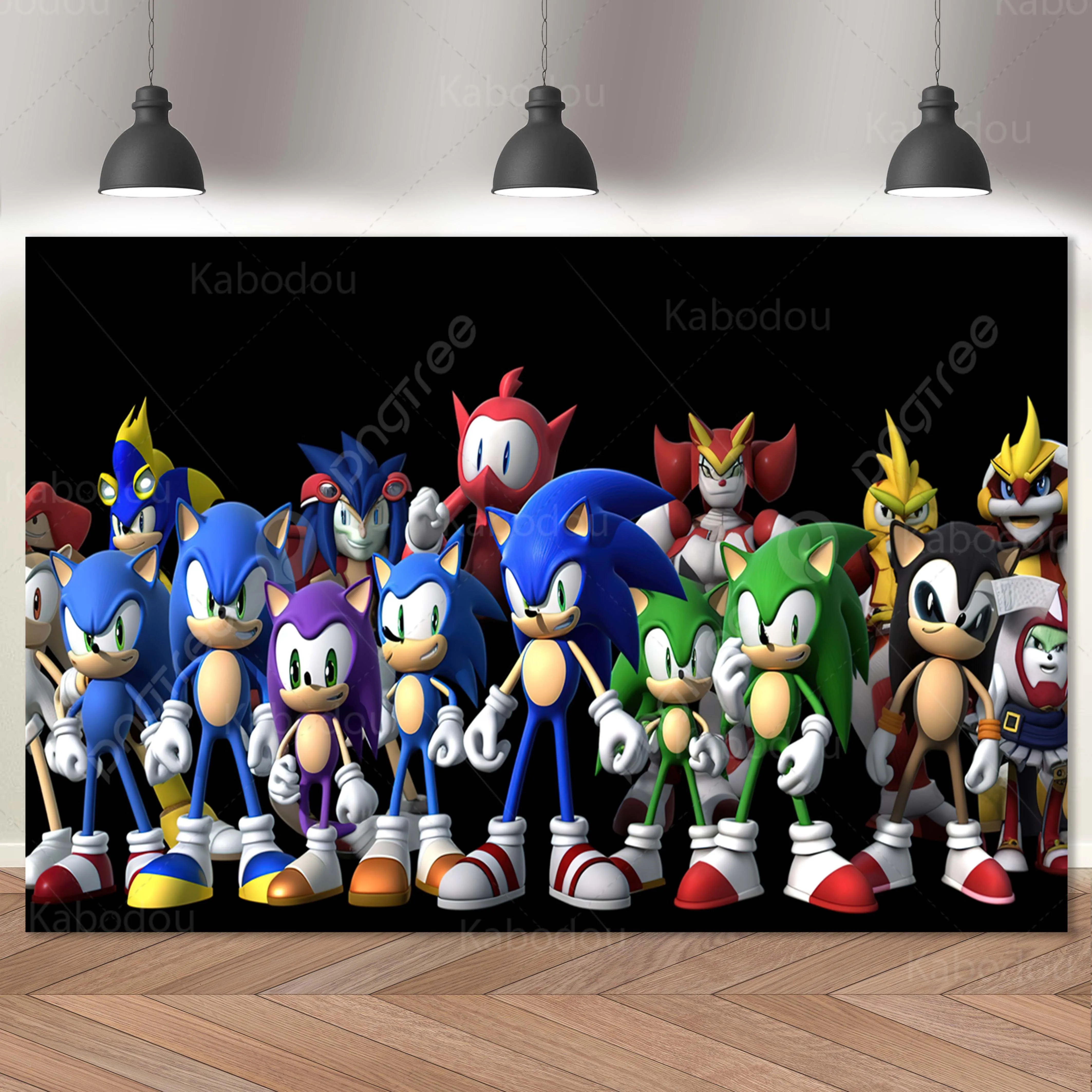 thumbnail image 1 of Banner de fondo azul de Sonic, decoración para fiesta de cumpleaños de niños, fondo de fotografía de dibujos animados, póster personalizado, accesorios de estudio para baby shower, 1 of 4