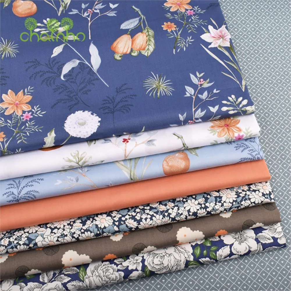 Chainho,Printed Twill Weave Cotton Fabric,DIY Quilting Sewing Material,Patchwork Cloth,8 Designs Floral Series,2 Sizes,15C115