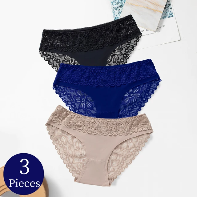 3 Pcs Cotton Panties Sexy Panty Briefs Lace Panties Women Underwear  Lingerie Panties For Female Ladies Floral Pantys Underpants