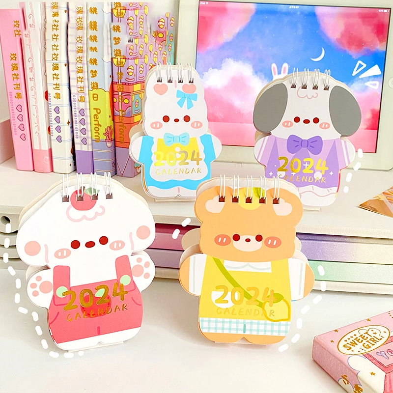 

2024 Calendar Cartoon Delicate Cute Desk Refreshing Mini Desktop Note Coil Calendar Book Student Office School Supplies