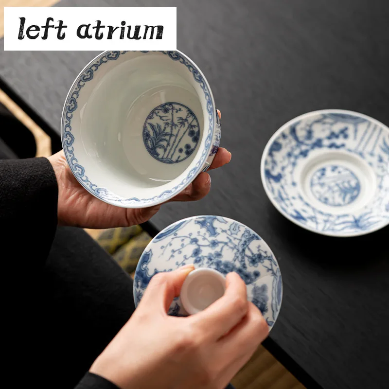 300ml Antique Blue and White Gaiwan Retro Dargon Cup Saucer Tea Tureen Chinese Tea Maker Cover Bowl Services Supplies Craft