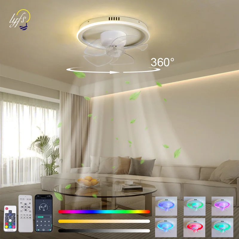 

LED Ceiling Fan With Light Remote RGB Stepless Dimming Interior Lighting Ceiling Lamp Bedroom Living Home Decor Ceiling Fan Lamp