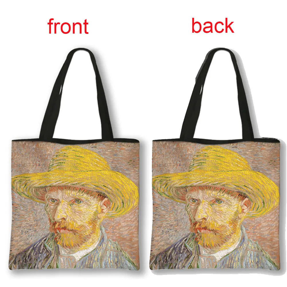 Van Gogh Cafe In Arles / Starry Night / Sunflower Oil Painting Women Handbag Ladies Portable Tote Bags Fashion Shopping Bag Gift 