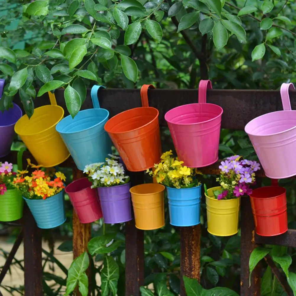 Flower Holder Flower Pots Metal Hanging Hook Wall Pots Garden Balcony Planters Bucket Holders Home Decor plant hanger