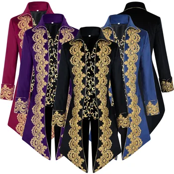 2025 lace tails tuxedo Halloween Amazon European medieval court retro clothing midi punk men's coat role-playing stage costume