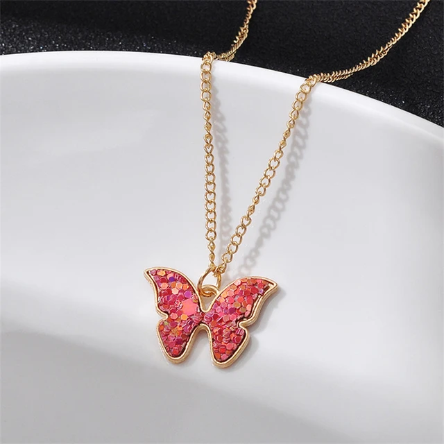 Sweet Cute Butterfly Necklace Pendant Acrylic Colorful Clavicle Chain  Necklace Personality Women Girls Neck Jewelry