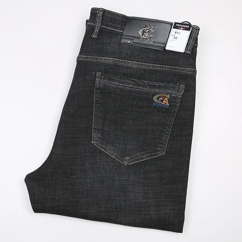 Black Summer Jeans 117CM Extra Long Tall Men Straight Thin Stretched High Waisted Male Denim Trousers Plus Size 42 44 Large Pant 4