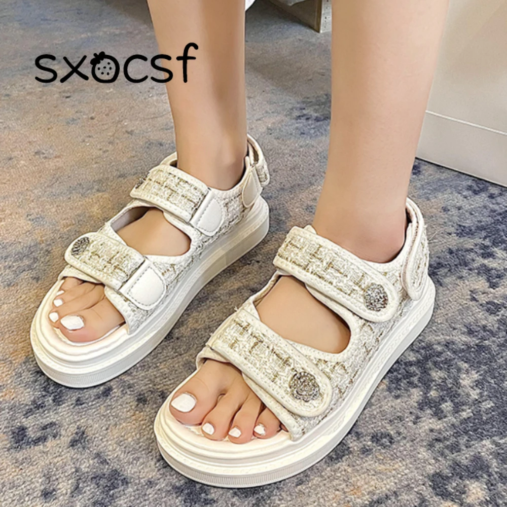 

Роскошные женские блестящие туфли, дизайнерские сланцы, Повседневная пляжная обувь для улицы, летние Нескользящие сандалии на липучке для женщин