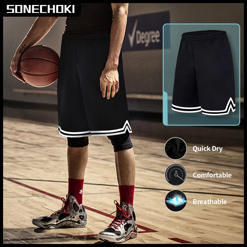 Knee Length Basketball Shorts SONECHOKI Men Striped Loose Running Sport Gym Mesh Breathable Fitness Training Workout Bottom Male basketball shorts running shorts