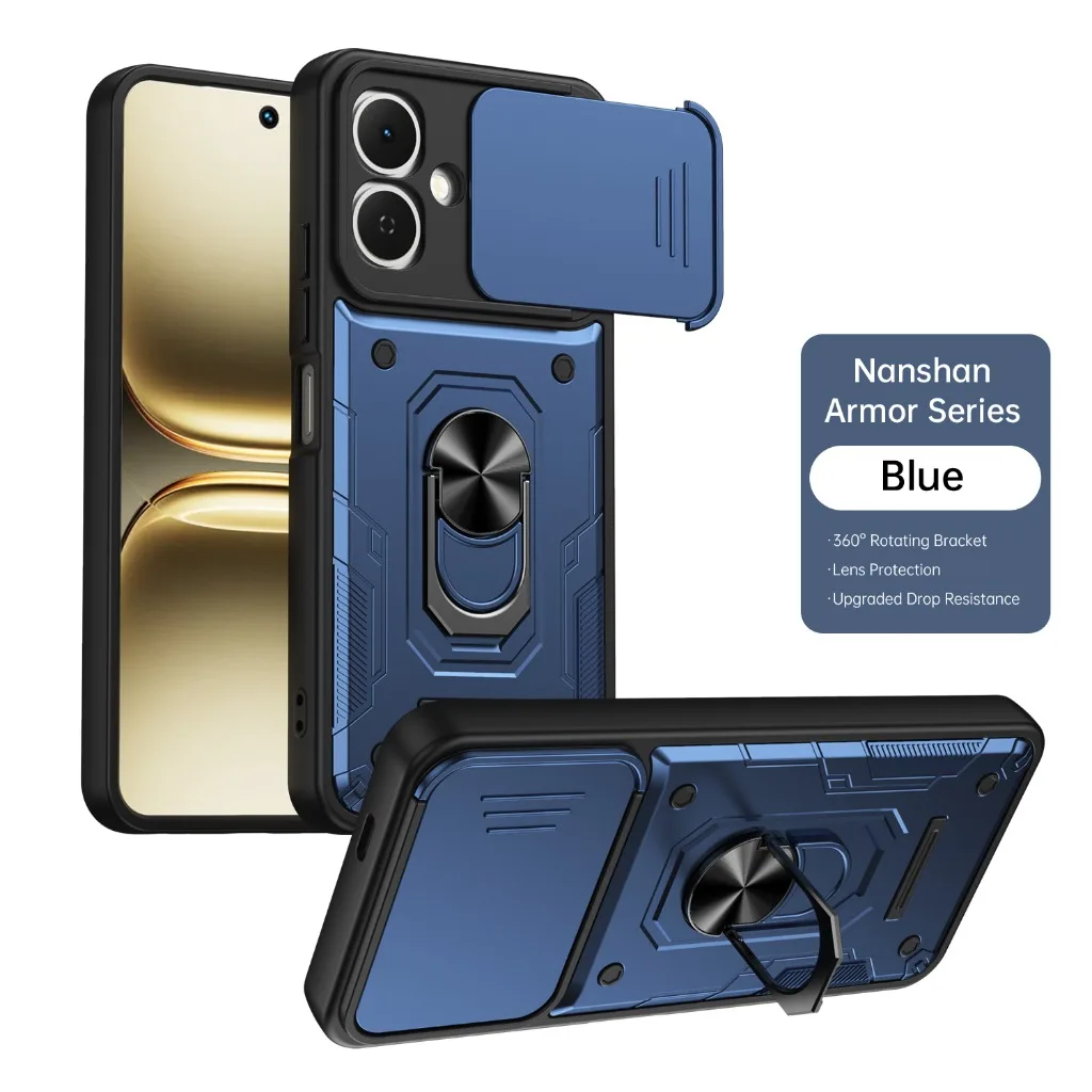 Shockproof Armor Phone Case with Slide Camera Protection and 360° Ring Holder Cover